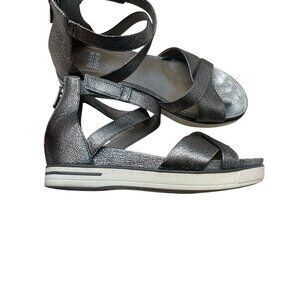 Eileen Fisher Sally Women's Metallic Leather Zip/Buckle Gladiator Wedge Sandal 8